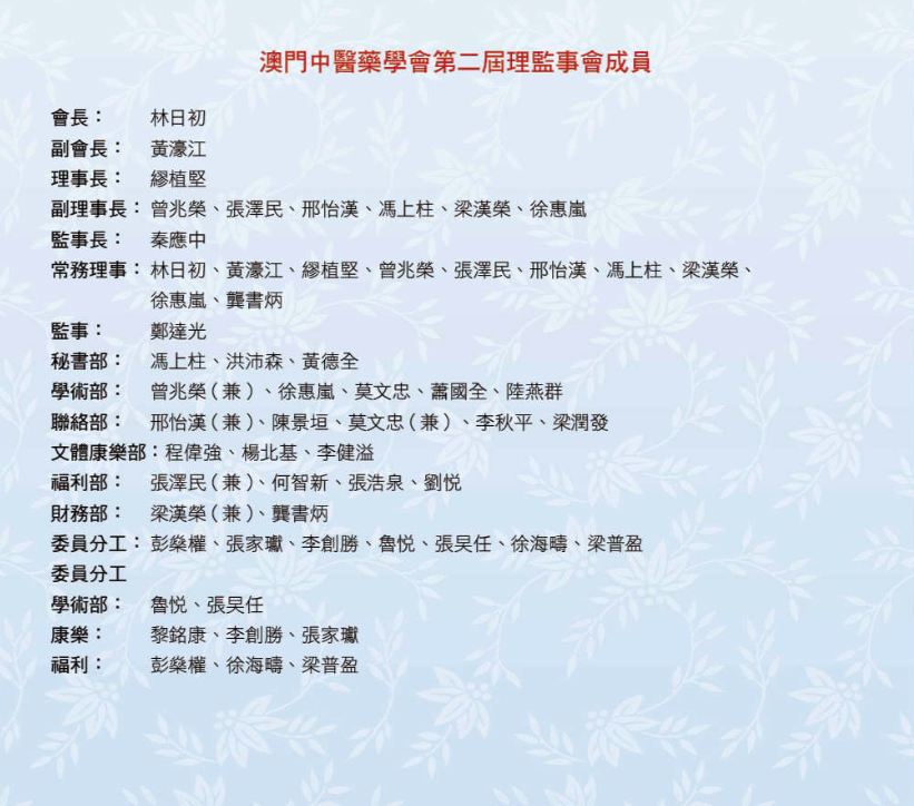 第二屆理監事成員名單