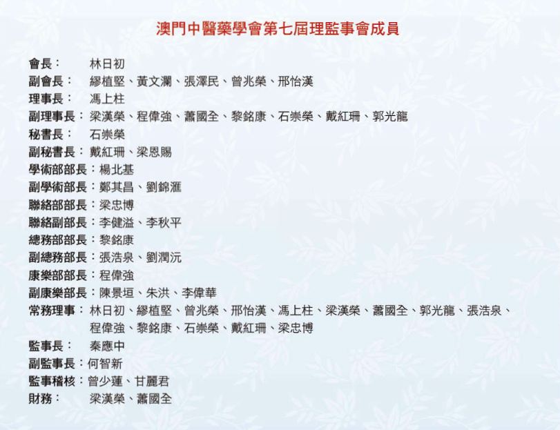 第七屆理監事成員名單