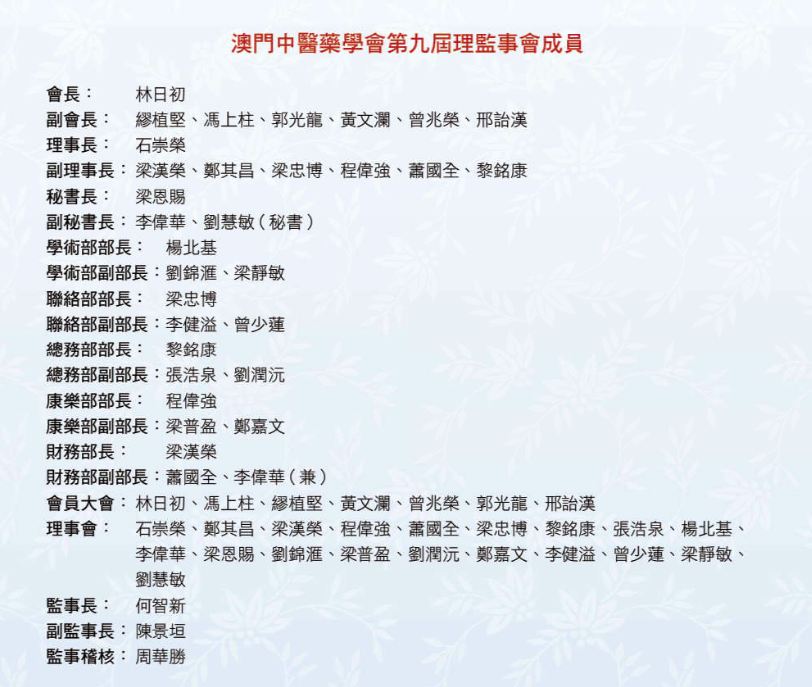 第九屆理監事成員名單
